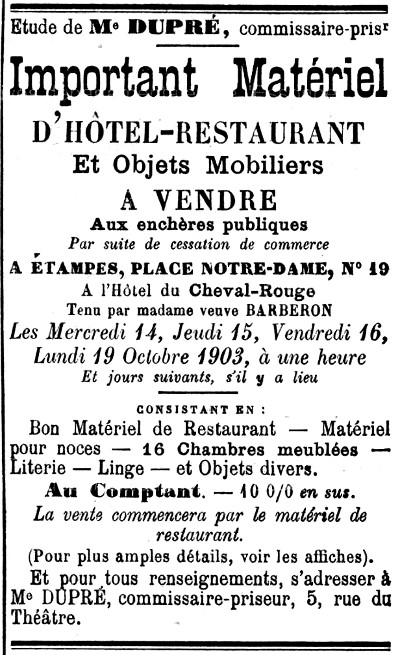 Mise en vente d'octobre 1903