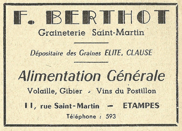 Réclame pour la graineterie de F. Berthot en 1958