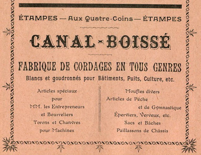 Réclame pour Canal-Boissé, cordier à Etampes, 1913