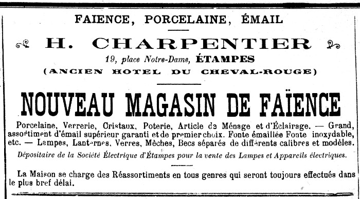 Annonce dans l'Abeille d'Etampes du 31 décembre 1904