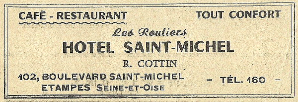 Réclame pour l'hôtel Saint-Michel tenu par Roland Cottin en 1958