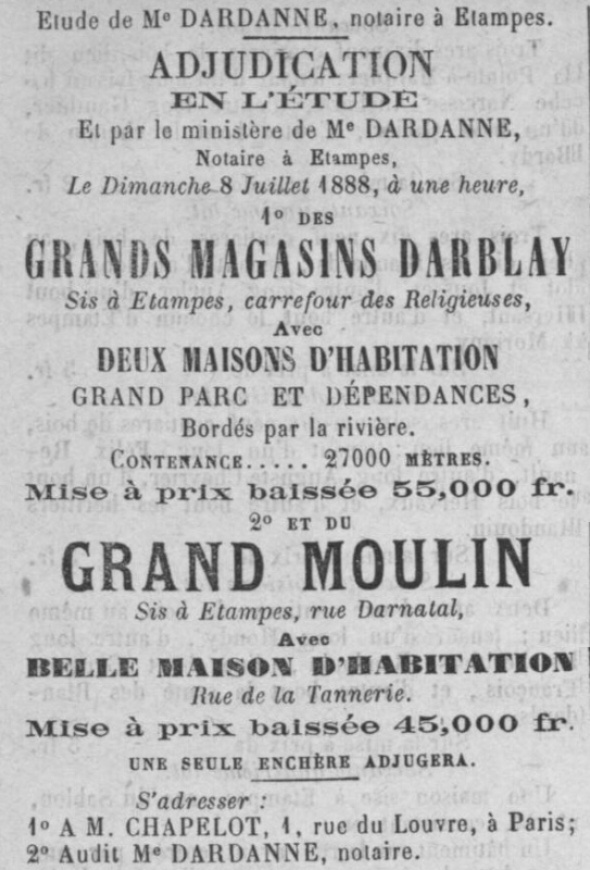 Annonce Moulins Darbay (1888)
