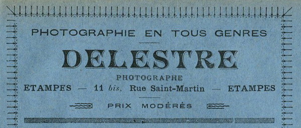 Réclame pour Eugène Delestre dans l'Almanach d'Etampes pour 1909