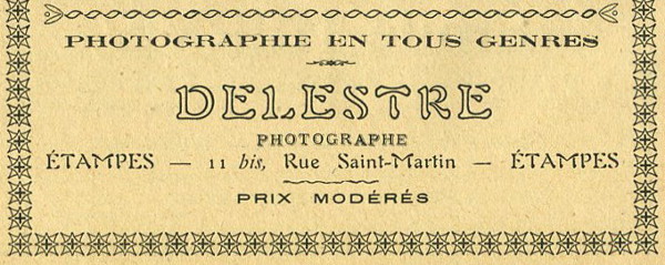 Réclame pour Eugène Delestre dans l'Almanach d'Etampes pour 1912