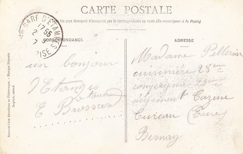 Carte postale envoyée par Ernest Brossard en 1917