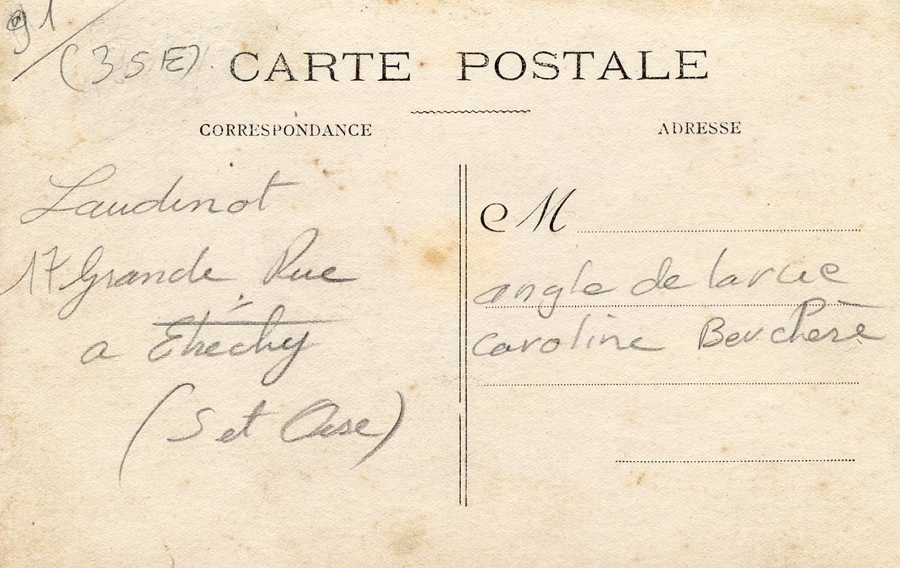 Revers de la carte-photo représentant la boulangerie Laudinot
