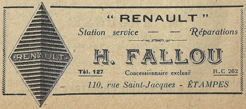 Réclame pour le Garage Central d'Henri Fallou dans le Bulletin paroissial de Saint-Martin en 1935
