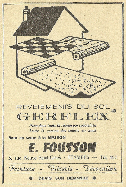 Réclame pour la maison Eugène Fousson à Etampes en 1958