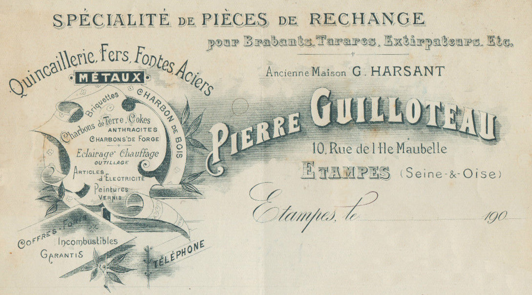 Entête de la Maison Pierre Guilloteau (Etampes, 1906)