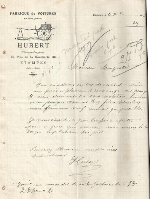 Lettre autographe de Hubert (1915)