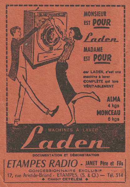 Réclame de 1936 pour l'entreprise Etampes-Radio tenue par Jamet père et fils à Etampes en 1958