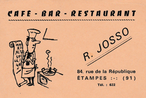 Réclame pour le café-bar-restaurant de R. Josso à Ettampes