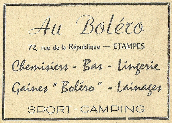 Réclame de 1958 pour la bonnetterie Juteau-Dolcombel à Etampes en 1958