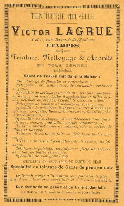 Reclame de Victor Lagrue en 1898