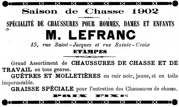 Réclame dans l'Abeille d'Etampes du 20 septembre 1902