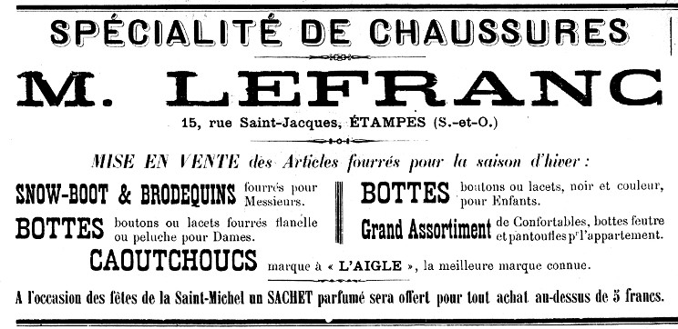 Réclame dans l'Abeille d'Etampes du 5 octobre 1907