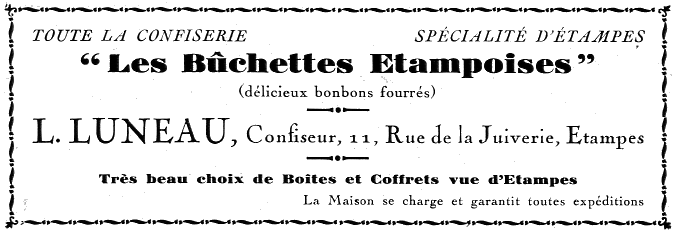 Réclame de 1935 pour la confiserie étampoise de L. Luneau