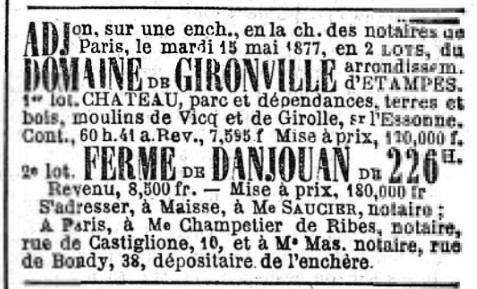 Vente du domaine de Gironville (1877)