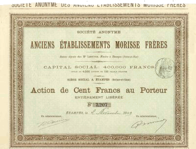 Action de la S.A. des Anciens Etablissements Morisse frères