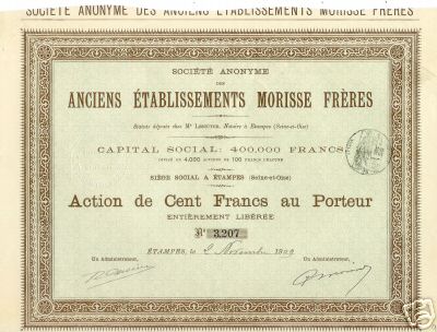 Action de la S.A. des Anciens Etablissements Morisse fr&egrave;res