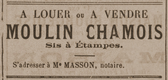 Mise en vente du moulin à Peaux (1890)