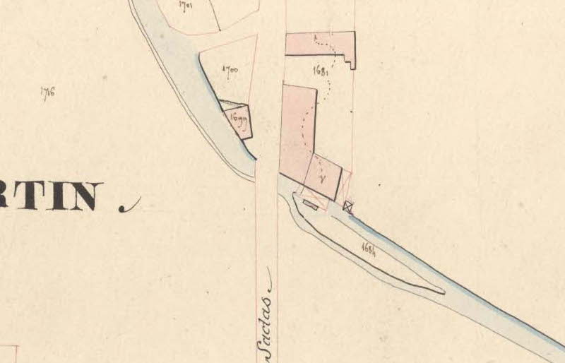 Le moulin de Saclas, alias moulin Bont, sur le plan du cadastre de 1827