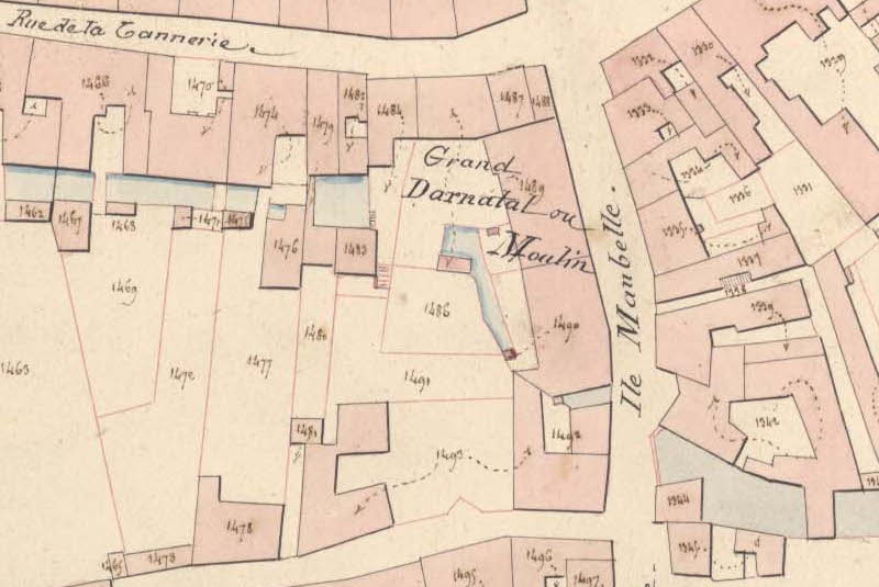 Le moulin Darnatal sur le plan du cadastre de 1827