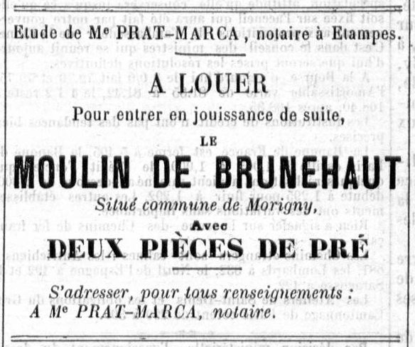 Le moulin en location en 1883