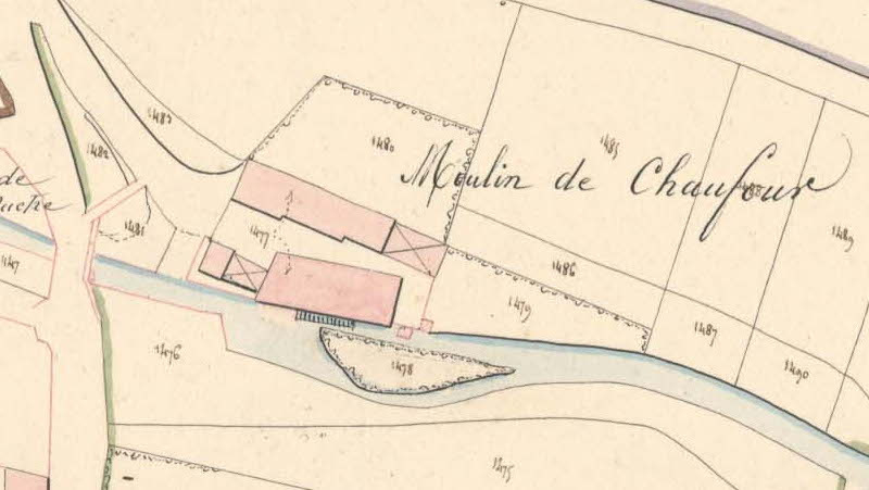 Le moulin de Chauffour sur le plan du cadastre de 1827