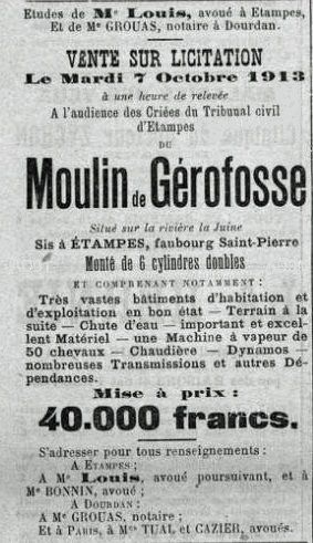 Annonce du 19 septembre 1913