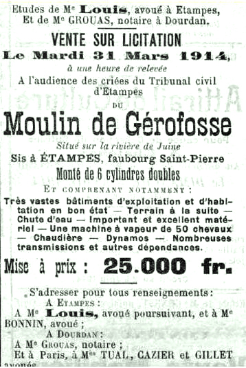 Annonce du 21 mars 1914