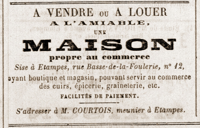 Le meunier Courtois vend une maison en 1879