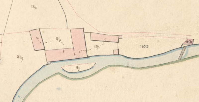 Le moulin de la Trinité ou de la Digue sur le plan du cadastre de 1827