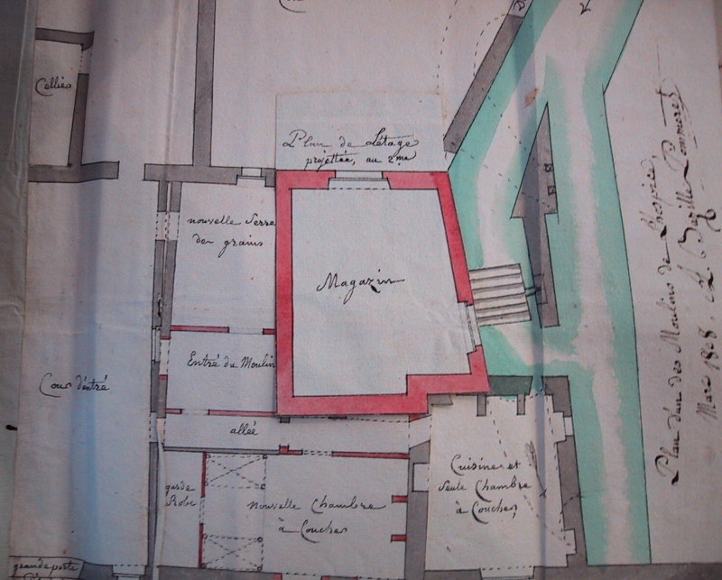 Plan du moulin en 1808 (AD91, cliché Frédéric Gatineau)