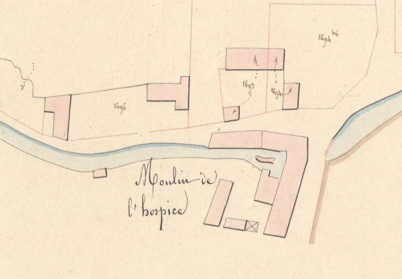 Moulin de l'Hospice sur le plan du cadastre de 1827