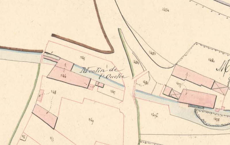 Le moulin de l'Ouche sur le plan du cadastre de 1827