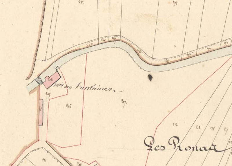 Le moulin des Fontaines sur le plan du cadastre de 1827