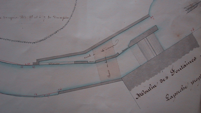 Le moulin des Fontaines sur un plan de 1852 (cliché Frédéric Gatineau)