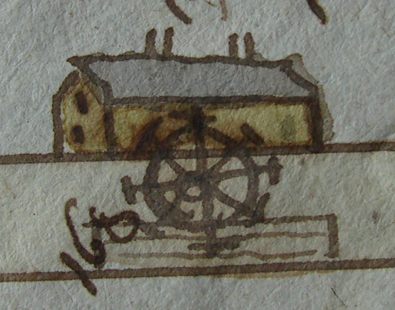 Croquis schématique du moulin de Vaujouan vers 1791 (registre desmutations, Archives municipales)