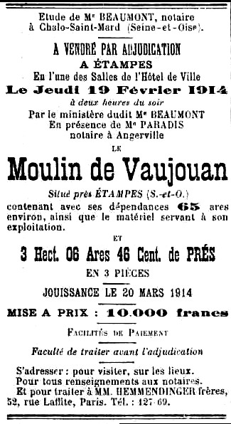 Vente du moulin en 1914