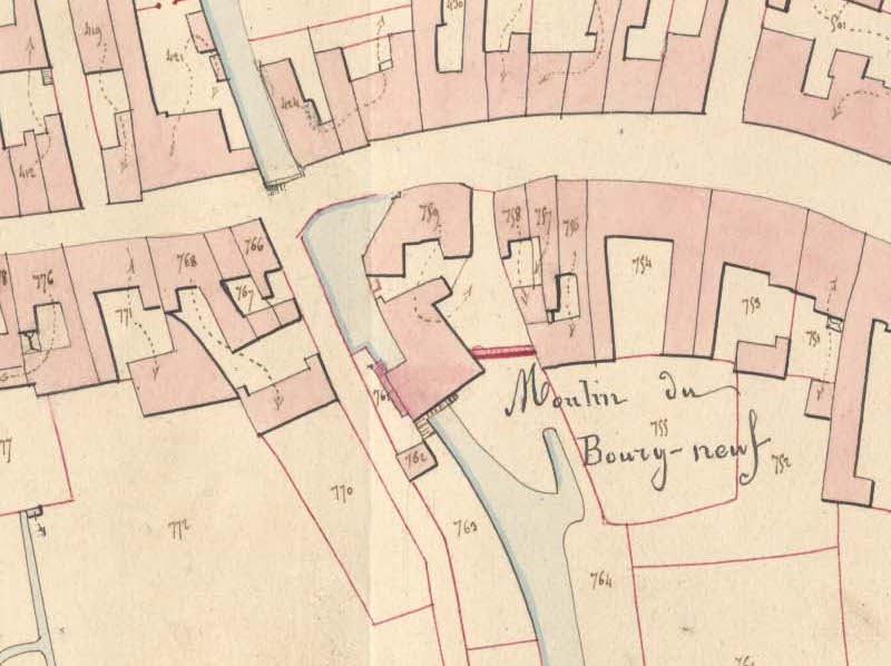 Moulin du Bourgneuf sur le plan du cadastre de 1827