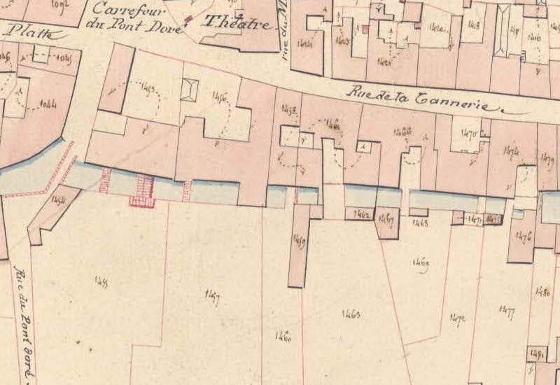 Site approximatif du futur moulin Guettard sur le plan du cadastre de 1827