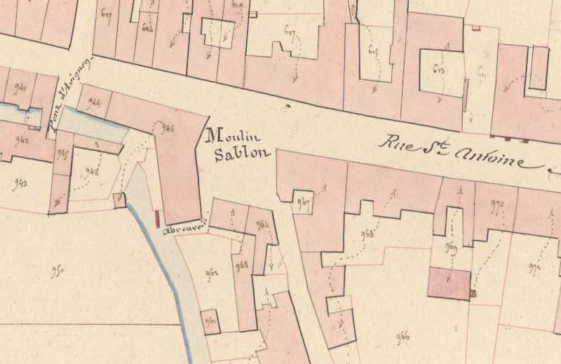 Le moulin Sablon sur le plan du cadastre de 1827