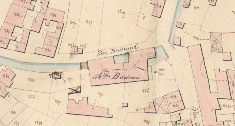 Les deux moulins Badran sur le plan du cadastre de 1827