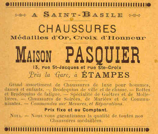 Réclame dans l'Annuaire d'Etampes de 1898