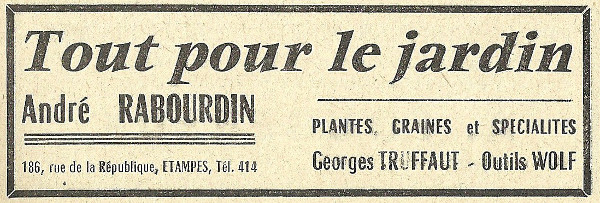 Réclame pour la graineterie d'André Rabourdin à Etampes en 1958