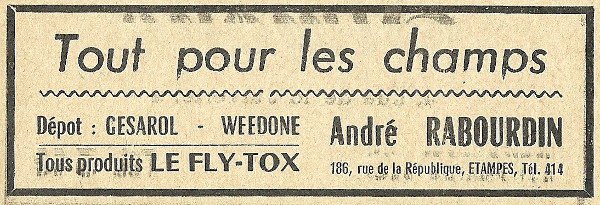 Réclame pour la graineterie d'André Rabourdin à Etampes en 1958