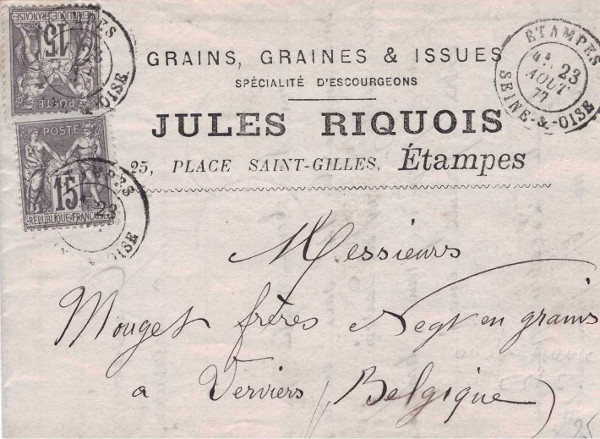 Jules Riquois, marchand de grains à Etampes en 1872