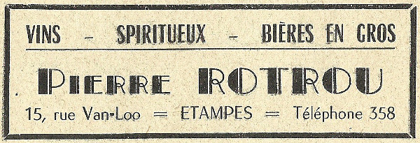 Réclame pour le commerce de Pierre Rotrou à Etampes en 1958