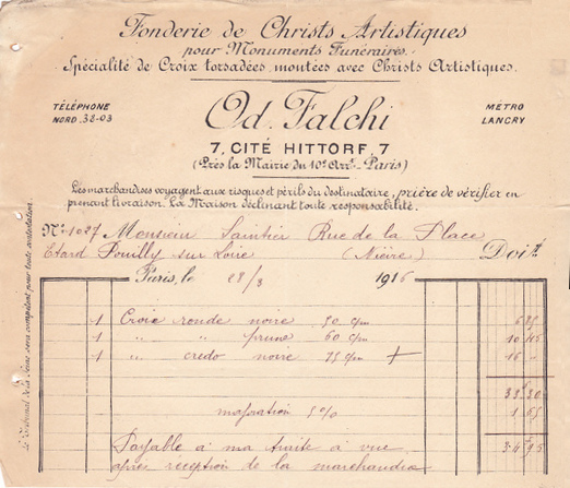 Facture des établissements Falchi (1916)